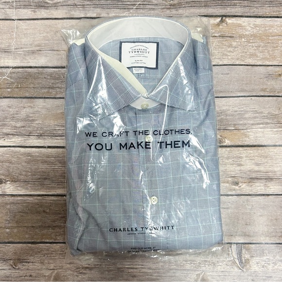 Charles Tyrwhitt White Blue Green Slim Fit French Cuff Button Up Shirt 15.5 35 - Picture 14 of 14